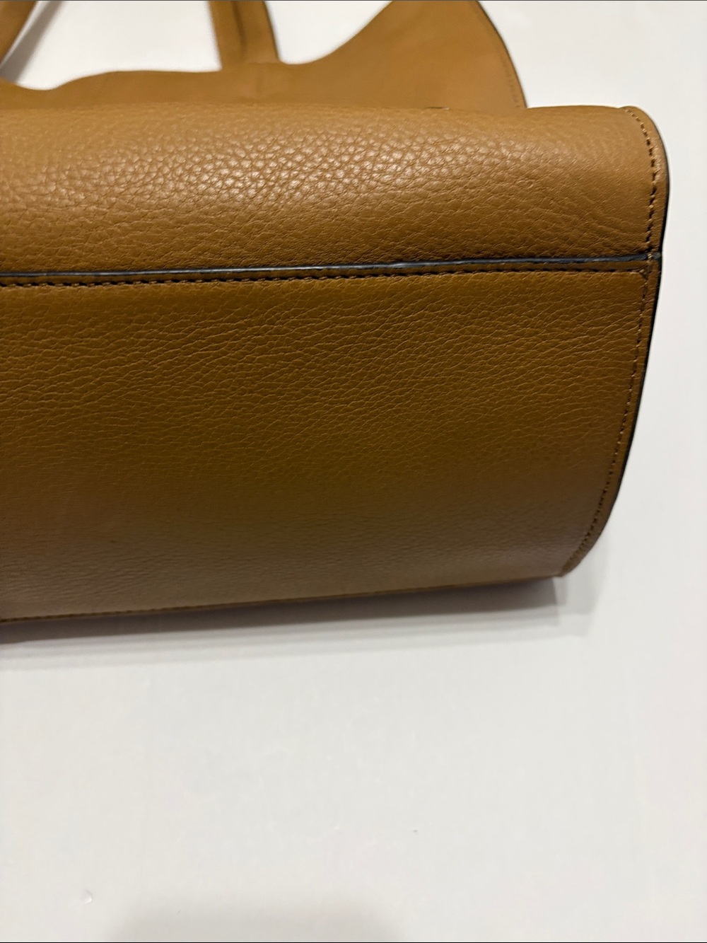 Vince Camuto Cognac Pebbled Leather Large Tote Bag Front Zip - Picture 6 of 10